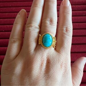 Gold-Tone Ring with Turquoise Oval Stone